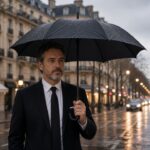 Chauffeur privé en costume sur un boulevard parisien